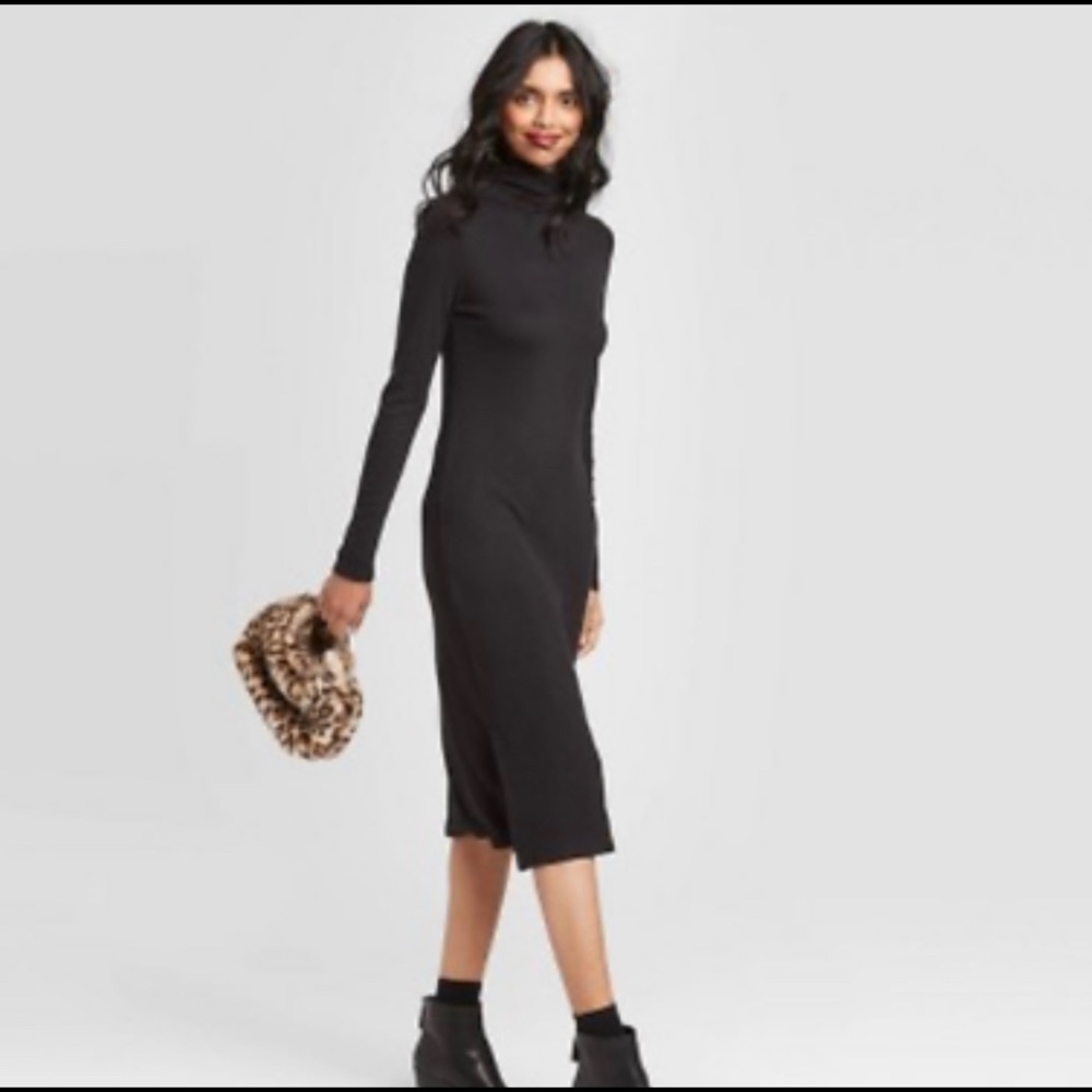 Pumpkin color turtleneck midi dress